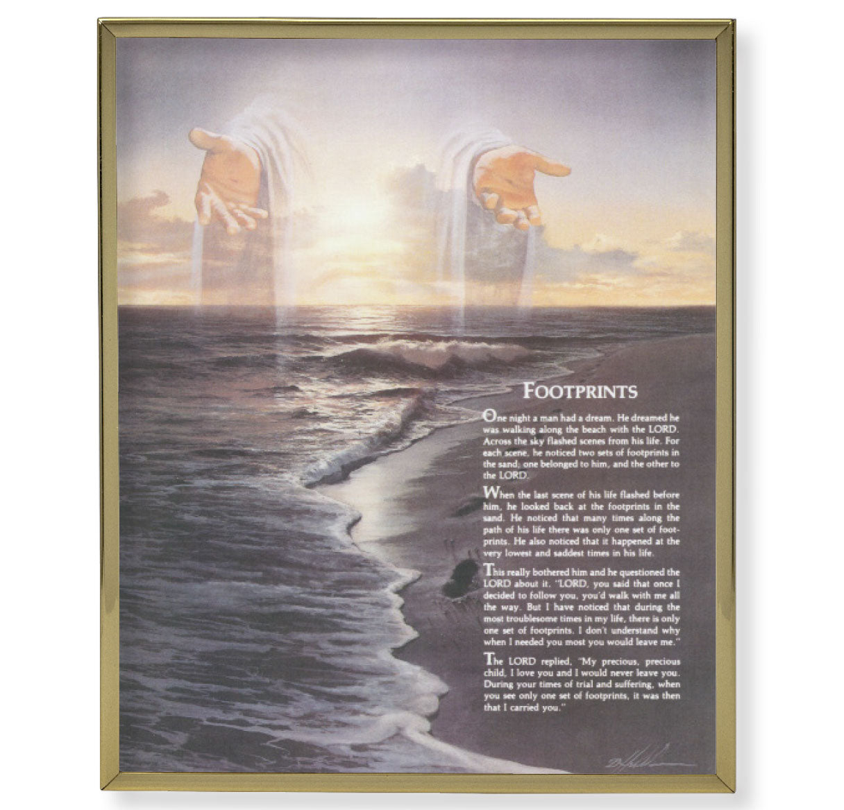 Footprints Picture Framed Plaque Wall Art Decor, Medium, Bright Gold Finished Trimmed Plaque