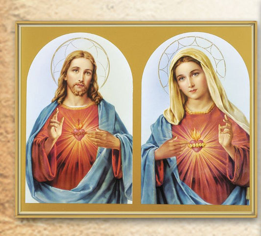 The Sacred Hearts Picture Framed Plaque Wall Art Decor, Medium, Bright Gold Finished Trimmed Plaque