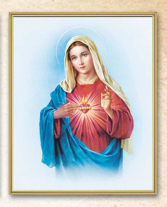 Immaculate Heart of Mary Picture Framed Plaque Wall Art Decor, Medium, Bright Gold Finished Trimmed Plaque