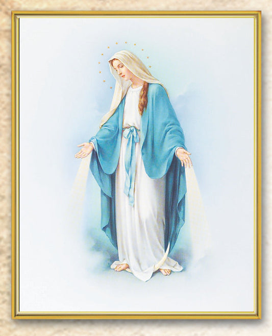 Our Lady of Grace Picture Framed Plaque Wall Art Decor, Medium, Bright Gold Finished Trimmed Plaque