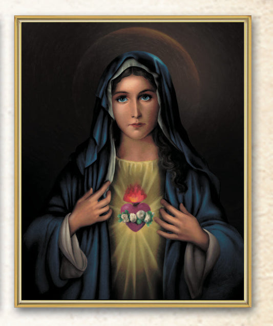 Immaculate Heart of Mary Picture Framed Plaque Wall Art Decor, Medium, Bright Gold Finished Trimmed Plaque