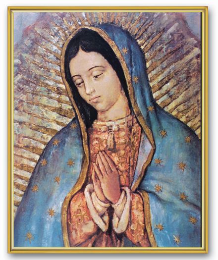 Our Lady of Guadalupe Picture Framed Plaque Wall Art Decor, Medium, Bright Gold Finished Trimmed Plaque