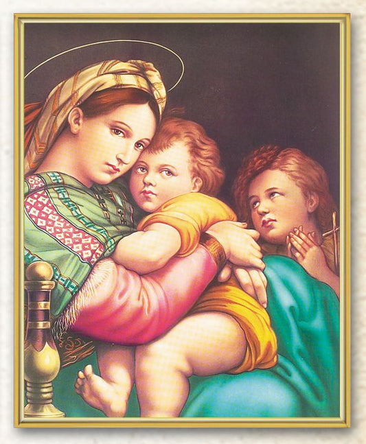 Madonna and Child Picture Framed Plaque Wall Art Decor, Medium, Bright Gold Finished Trimmed Plaque