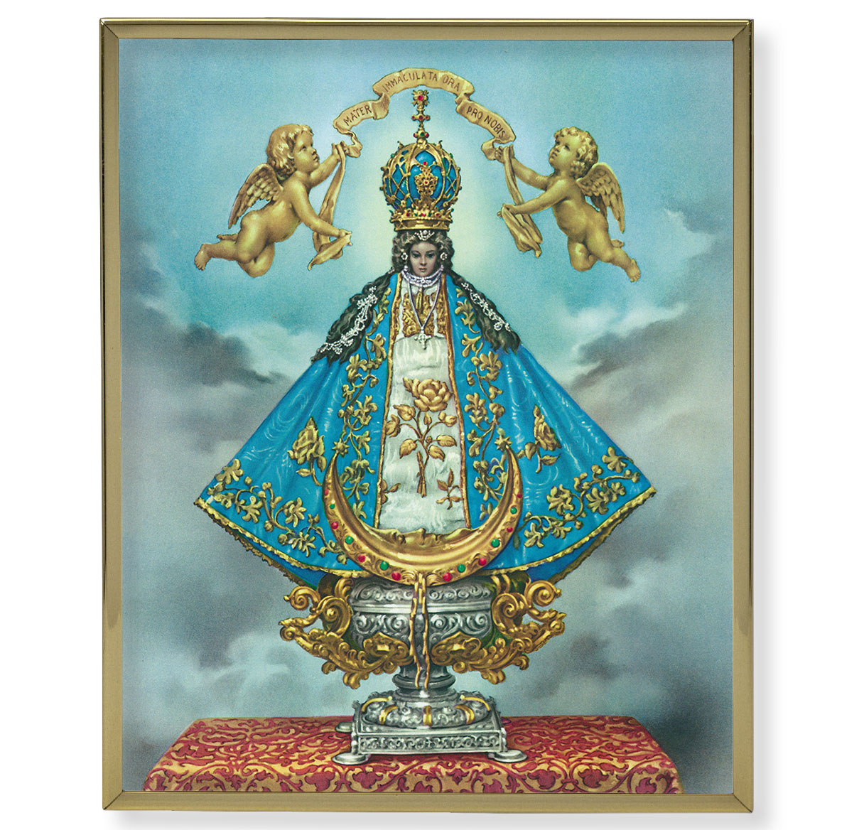 Virgen de San Juan Picture Framed Plaque Wall Art Decor Medium, Bright Gold Finished Trimmed Plaque