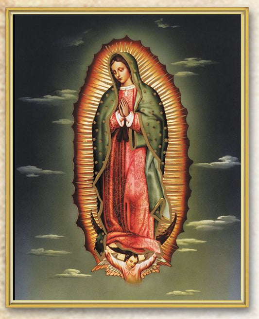 Our Lady of Guadalupe Picture Framed Plaque Wall Art Decor, Medium, Bright Gold Finished Trimmed Plaque