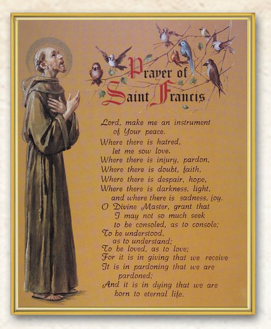 Prayer of St. Francis Picture Framed Plaque Wall Art Decor Medium, Bright Gold Finished Trimmed Plaque