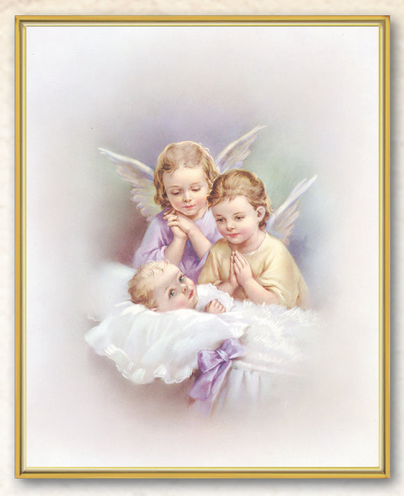 Guardian Angel Picture Framed Plaque Wall Art Decor, Medium, Bright Gold Finished Trimmed Plaque