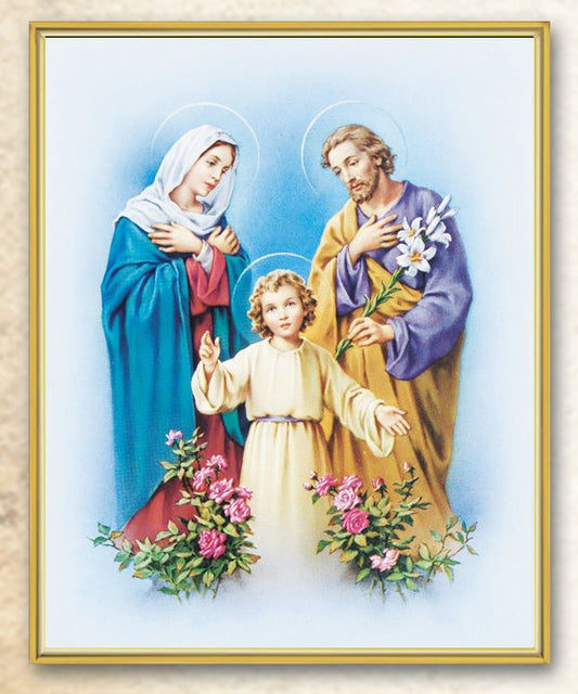 Holy Family Picture Framed Plaque Wall Art Decor, Medium, Bright Gold Finished Trimmed Plaque