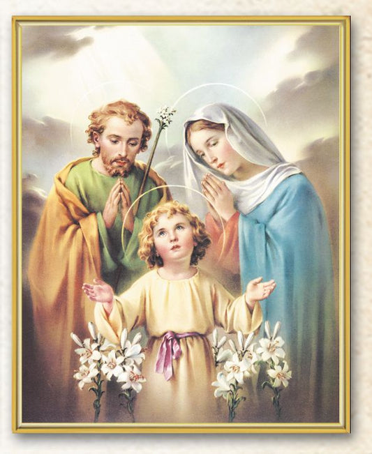 Holy Family Picture Framed Plaque Wall Art Decor, Medium, Bright Gold Finished Trimmed Plaque