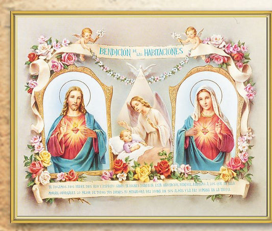 Sacred Heart of Jesus Immaculate Heart of Mary Baby Room Blessing (Spanish) Picture Framed