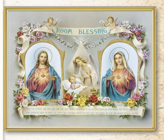 Baby Room Blessing Picture Framed Plaque Wall Art Decor Medium, Bright Gold Finished Trimmed Plaque