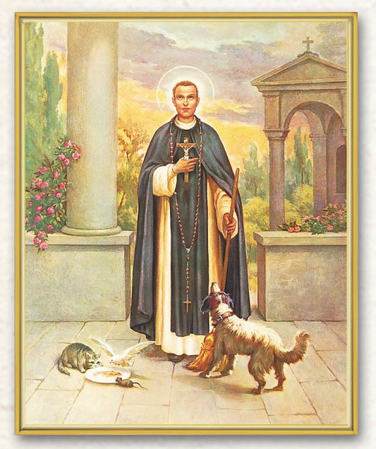 St. Martin DePorres Picture Framed Plaque Wall Art Decor Medium, Bright Gold Finished Trimmed Plaque