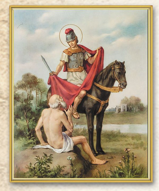 St. Martin of Tours Picture Framed Plaque Wall Art Decor Medium, Bright Gold Finished Trimmed Plaque