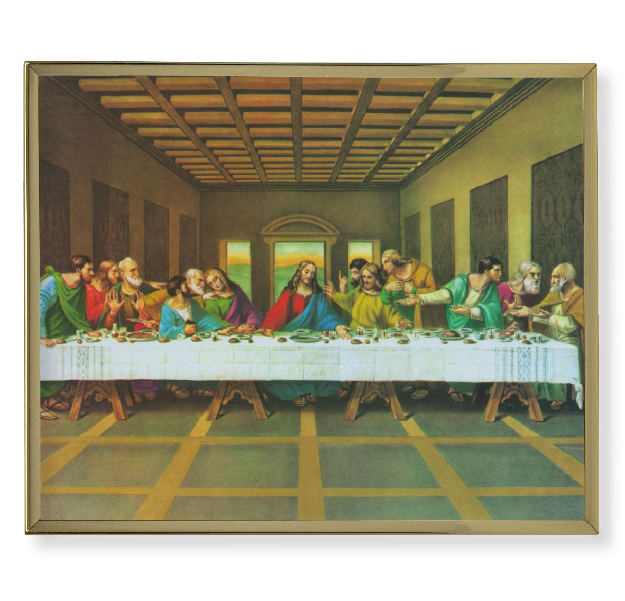 Last Supper Picture Framed Plaque Wall Art Decor, Medium, Bright Gold Finished Trimmed Plaque