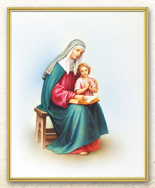 St. Anne Picture Framed Plaque Wall Art Decor Medium, Bright Gold Finished Trimmed Plaque