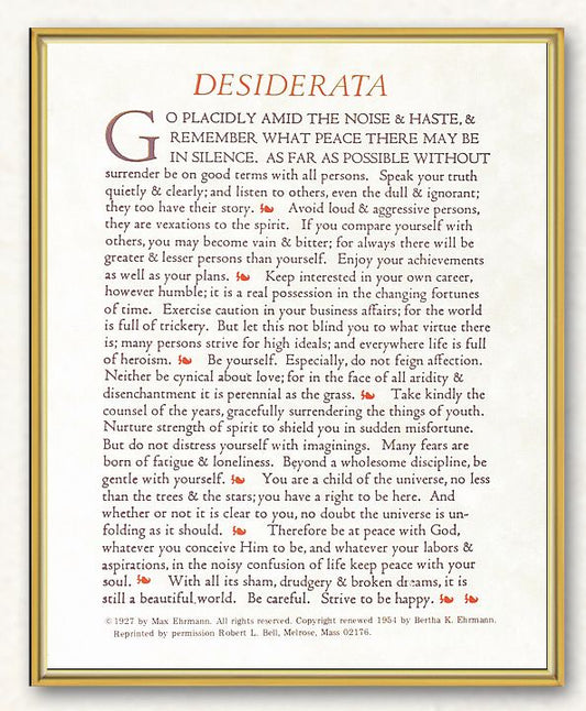 Desiderata Picture Framed Plaque Wall Art Decor Medium, Bright Gold Finished Trimmed Plaque