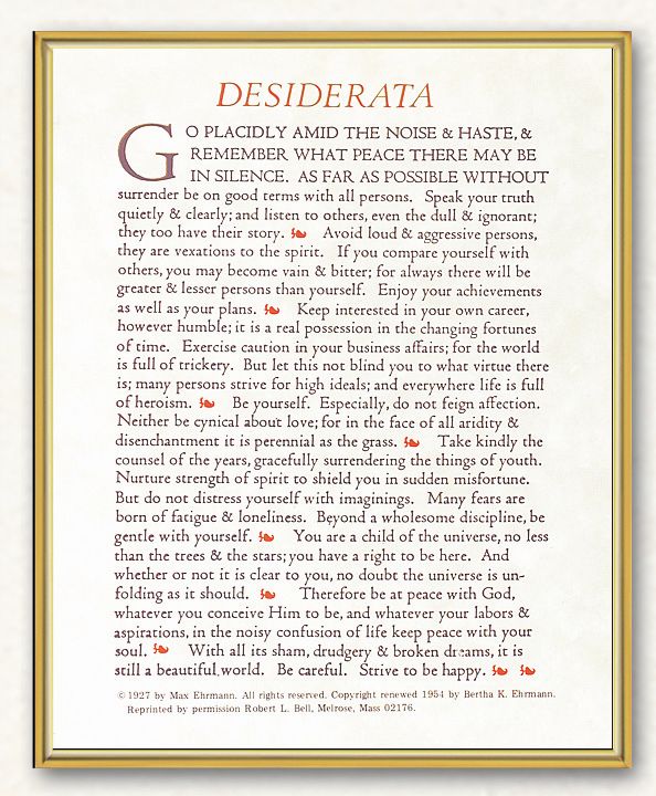Desiderata Picture Framed Plaque Wall Art Decor Medium, Bright Gold Finished Trimmed Plaque