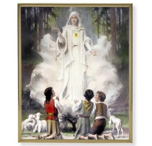 Our Lady of Fatima Picture Framed Plaque Wall Art Decor, Medium, Bright Gold Finished Trimmed Plaque