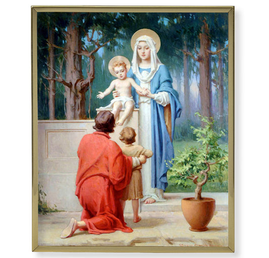 The Holy Family with St. John the Baptist Picture Framed Plaque Wall Art Decor, Medium, Bright Gold Finished Trimmed Plaque