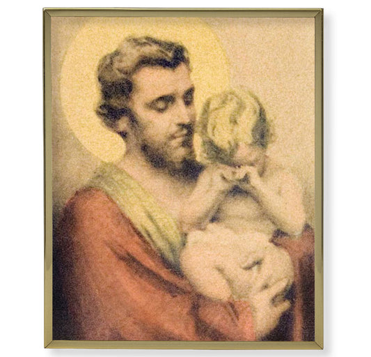 St. Joseph with Crying Jesus Picture Framed Plaque Wall Art Decor Medium, Bright Gold Finished Trimmed Plaque