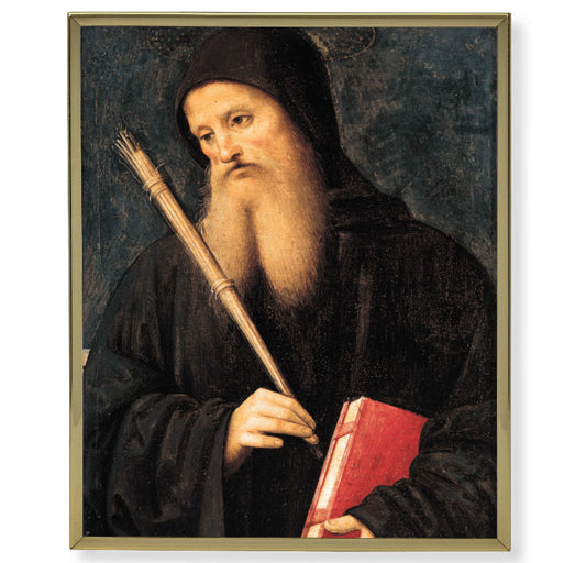 St. Benedict Picture Framed Plaque Wall Art Decor Medium, Bright Gold Finished Trimmed Plaque