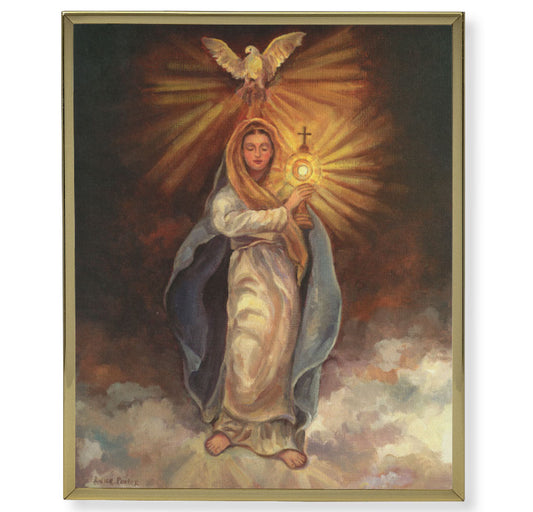 Mary with Monstrance Picture Framed Plaque Wall Art Decor Medium, Bright Gold Finished Trimmed Plaque
