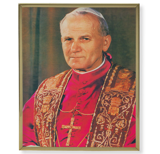 St. Pope John Paul II Picture Framed Plaque Wall Art Decor, Medium, Bright Gold Finished Trimmed Plaque