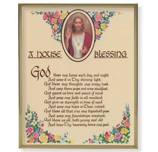 A House Blessing Picture Framed Plaque Wall Art Decor Medium, Bright Gold Finished Trimmed Plaque