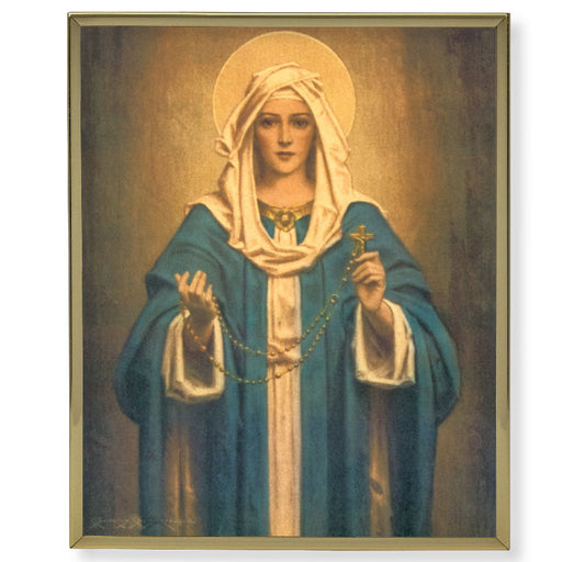 Our Lady of the Rosary Picture Framed Plaque Wall Art Decor Medium, Bright Gold Finished Trimmed Plaque