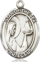 Extel Medium Oval Pewter Our Lady Star of the Sea Pendant with 18" chain