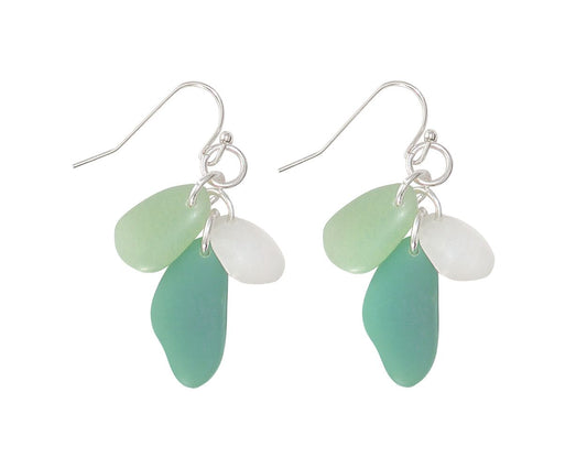 Periwinkle Sea Glass Clusters In Clear Blue Teal Earrings