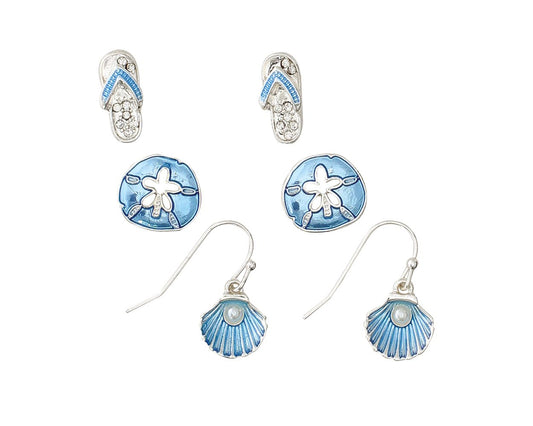 Periwinkle Soft Blue Scallops With Pearls Earrings Set