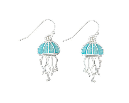 Periwinkle Aqua Glitter Jellyfish Earrings for Ocean Lovers