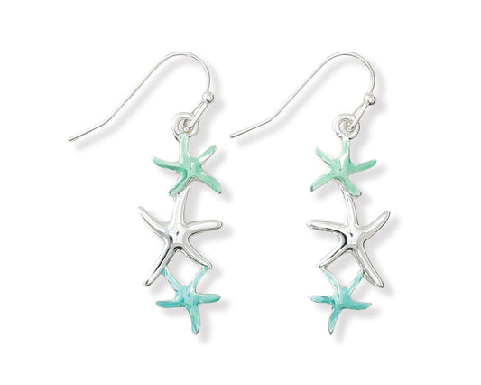 Periwinkle Silver & Aqua Cascading Enamel Starfish Earrings
