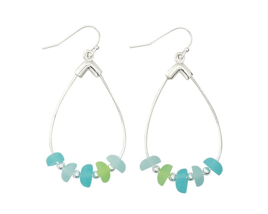 Periwinkle Sea Glass Mint, Blue And Green Beads Earrings