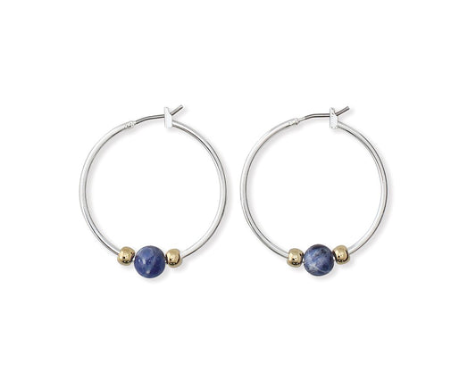 Periwinkle 1.25 Inch Silver Hoops With Gold Spacers