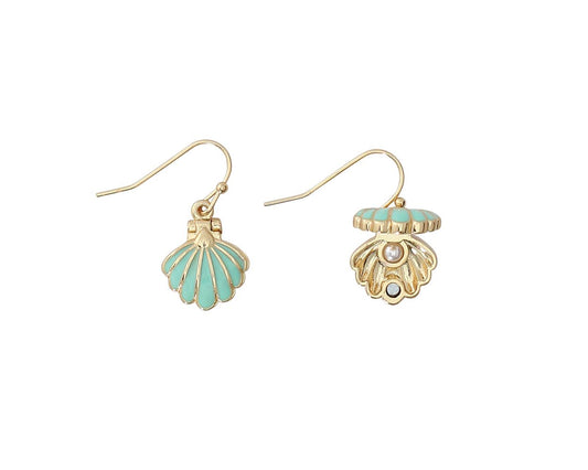 Periwinkle Mint Enamel Shell With Surprise Earrings Set