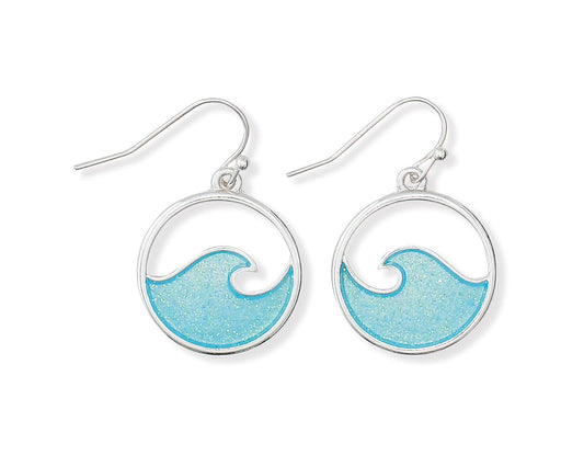 Periwinkle Silver Wave Earrings With Aqua Glitter Inlay