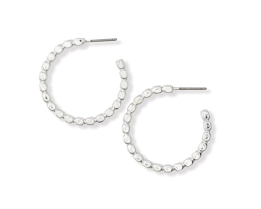 Periwinkle 1 Inch Silver Beaded Hoops Earrings