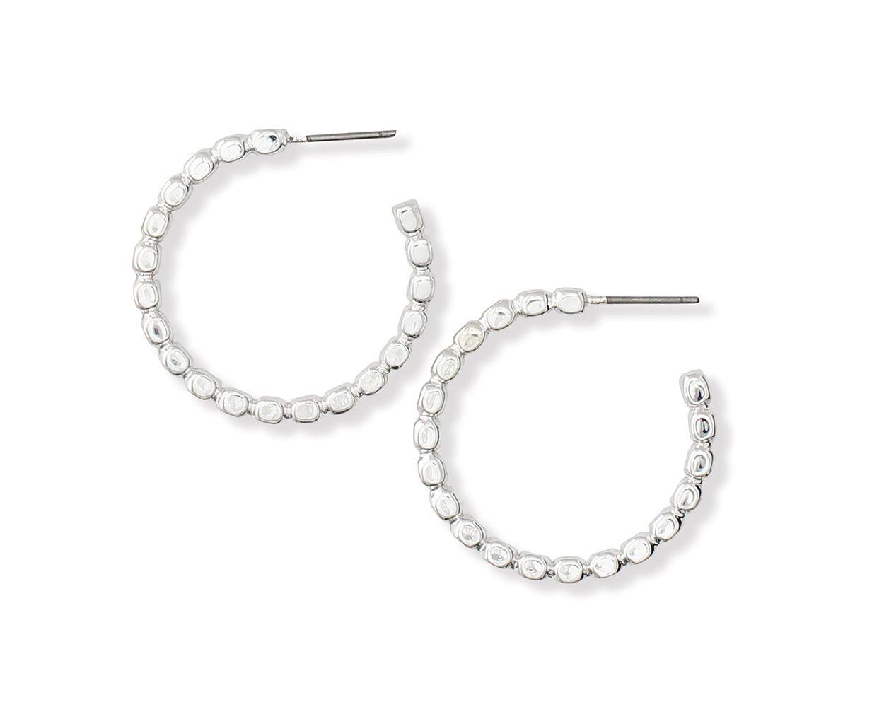 Periwinkle 1 Inch Silver Beaded Hoops Earrings for Women