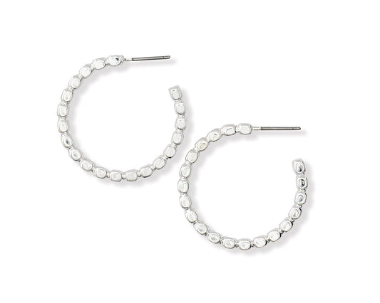 Periwinkle 1 Inch Silver Beaded Hoops Earrings for Women