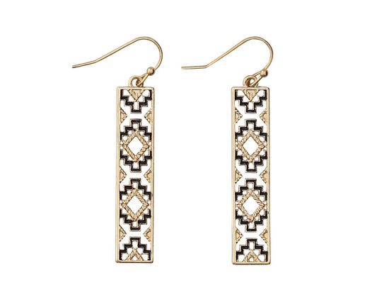 Periwinkle Open Aztec Pattern Gold Drops Earrings Design