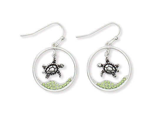 Periwinkle Swimming Turtles Green Crystals Earrings for Women