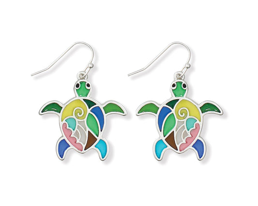 Periwinkle Colorful Stained Glass Turtles Earrings