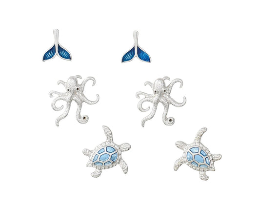 Periwinkle Shades Of Blue With Octopuses Earrings