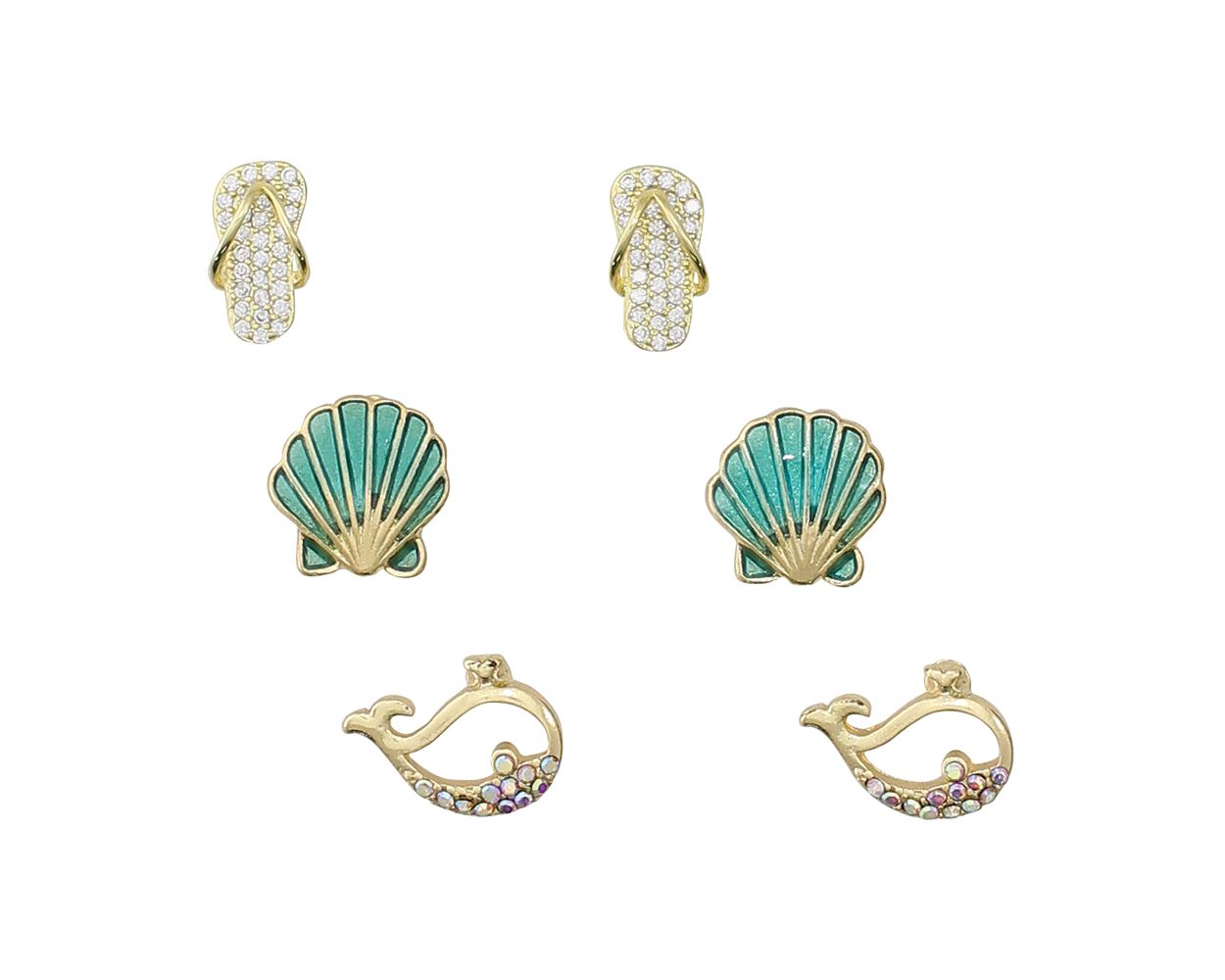 Periwinkle Crystal Flip Flop And Whale Earrings Set