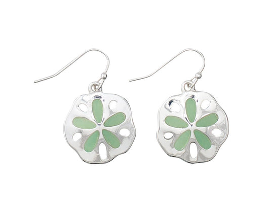 Periwinkle Sand Dollar With Sea Glass Inlay Earrings