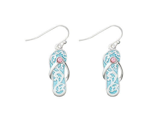 Periwinkle Aqua Blue With Pink Crystals Earrings