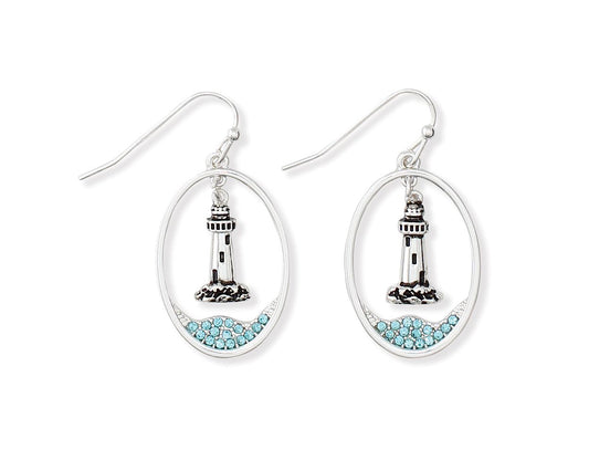 Periwinkle Lighthouse Dangle With Crystals Earrings