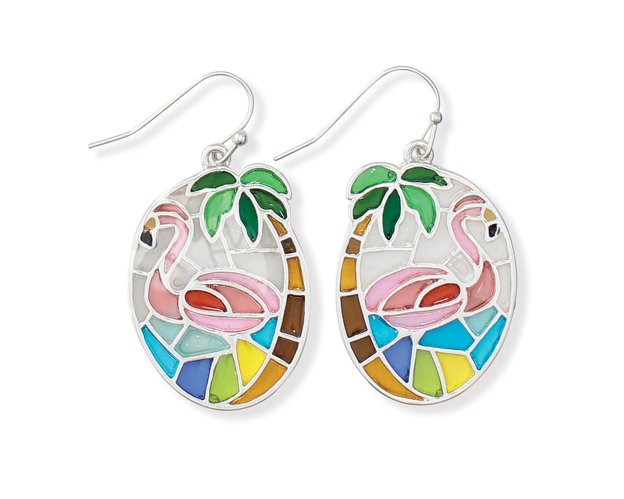 Periwinkle Stained Glass Flamingo Earrings For Women